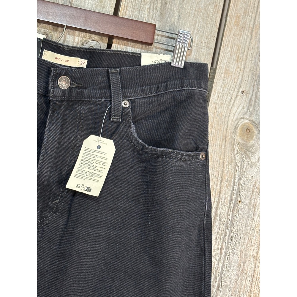 Levis Baggy Dad Jeans Womens 27x30 Black Distressed Mid Rise Straight A3494-0018 - Picture 2 of 9